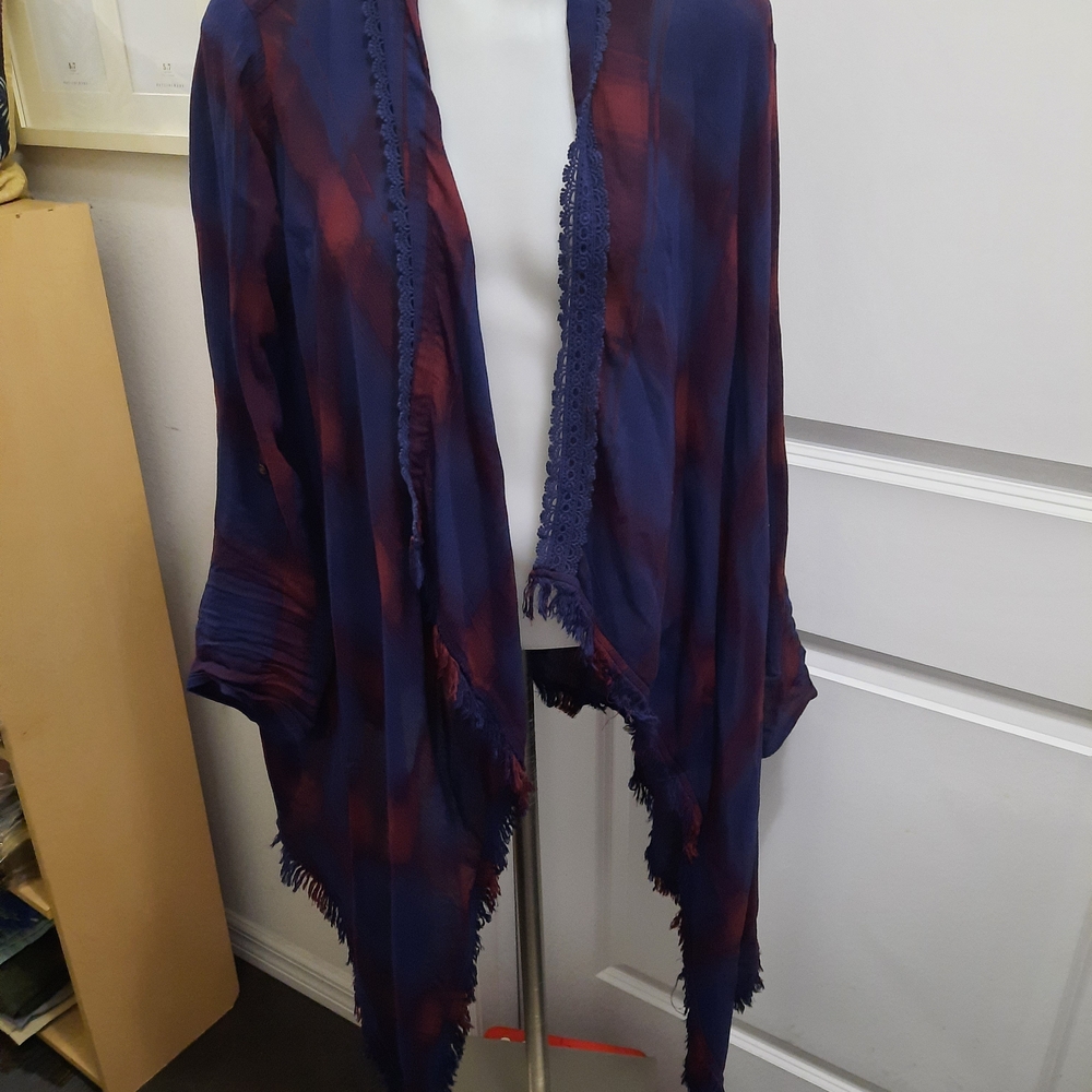 Blue and Red Fringed Kimono